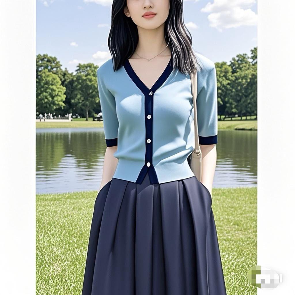 Summer niche new ice silk knitted short-sleeved cardigan thin women's temperament age-reducing top thin foreign-style shirt
