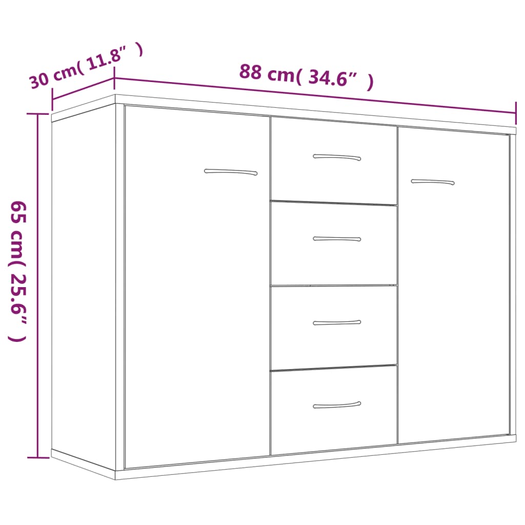 Sideboard Smoked Oak 88 X 30 X 65 Cm Particleboard