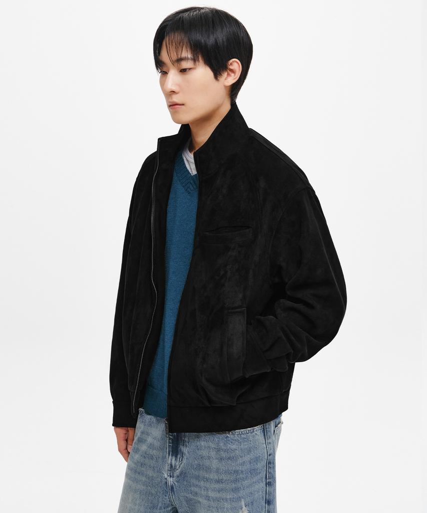 INTEMPOMOOD High-Neck Suede Jacket_Black