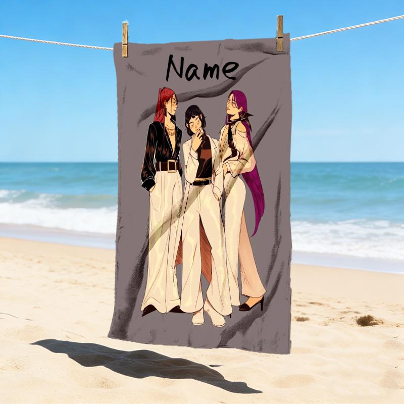 Custom Name Fantasy Heroes Stylish Digital Printing Beach Towel Quick‑Drying Absorbent Blanket for Beach Pool Gym Travel