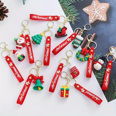10 Pcs Cartoon Santa Claus Snowman Christmas Tree Silicone Keychain - Colorful Festive Keyring for Birthday, Christmas, New Year Gifts