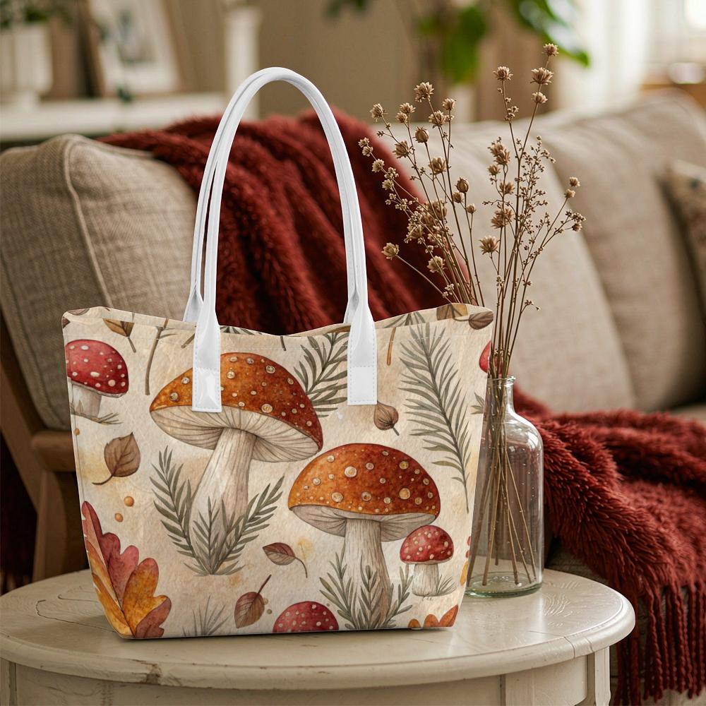 Mushroom Print Tote Bag Casual Daily Handbag for Women Lightweight Shopping Carryall