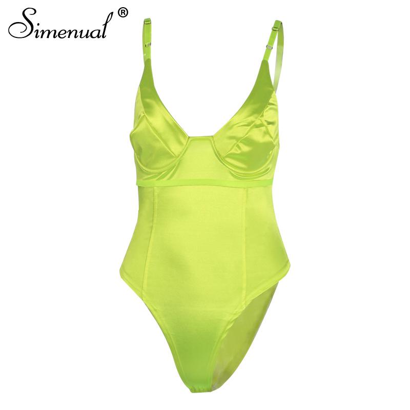 Buy Women Fashion Deep V Neck Sexy Bodysuit Ladies Neon Color Bodysuit
