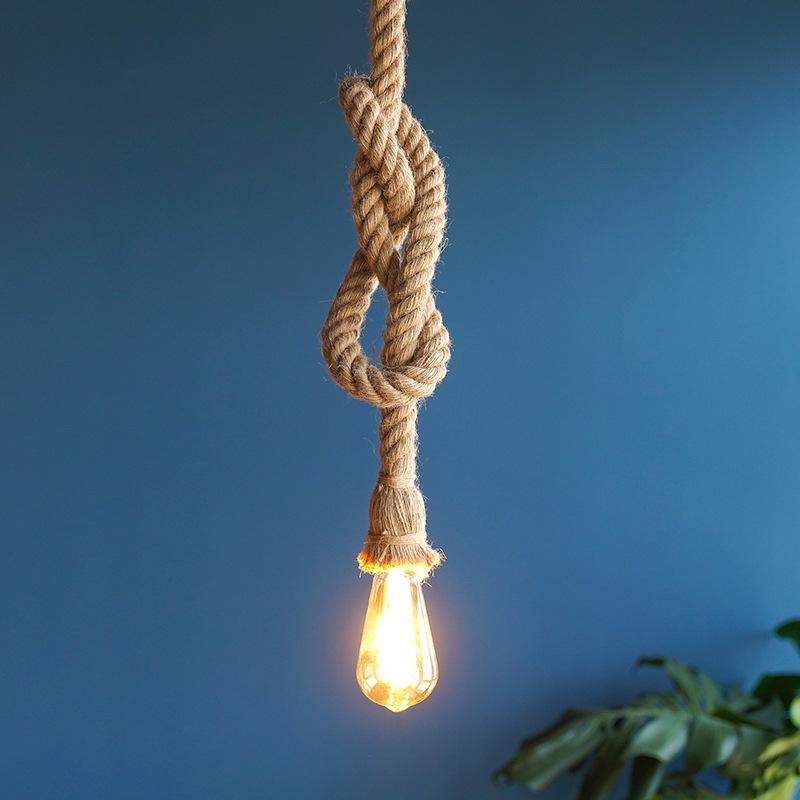 Vintage Sisal Rope Tie Pendant Lamp Retro Loft Hanging Ceiling Lights Chandelier Creative Industrial Home Room Office Wall