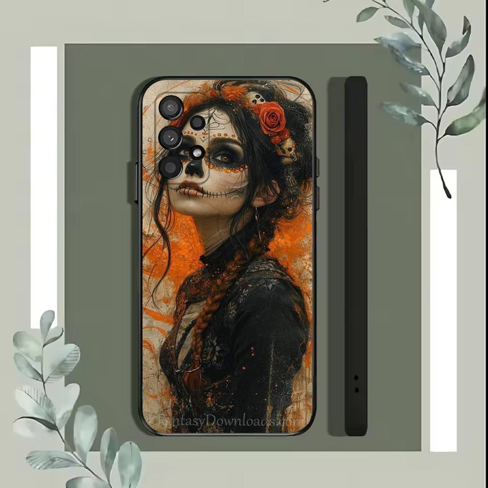 Catrina Skull Girl Mexican Phone Case For Samsung S25,S24,S21,S22,S23,S30,Ultra,S20,Plus,Fe,Lite,5G Black Cover