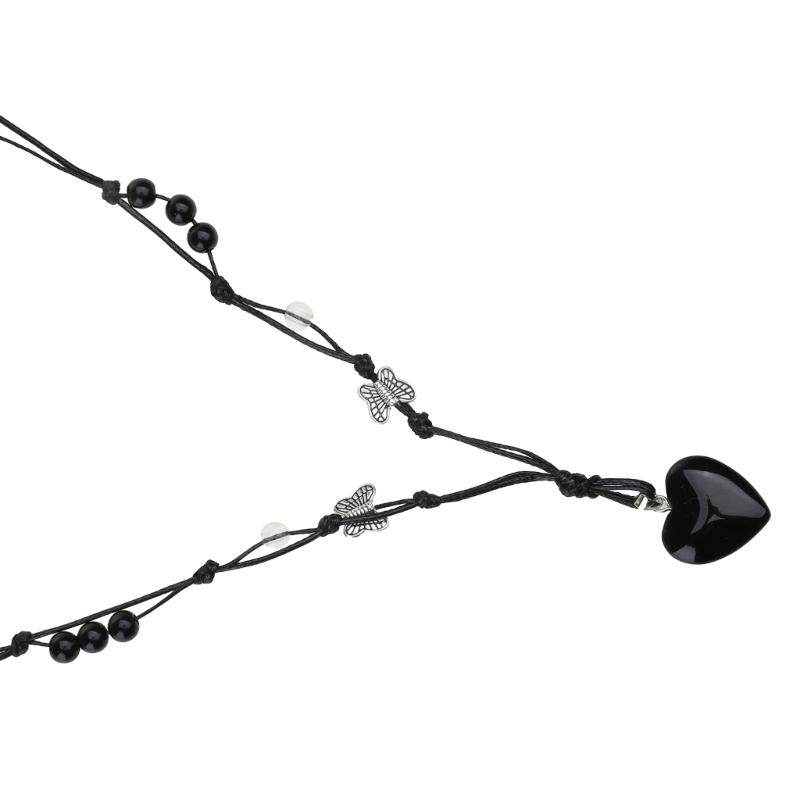 Heart Natural Stone Necklace Woven Rope Chain Choker for Women Girl Unisex Necklace Gemstone-Jewelry Ornament Gift