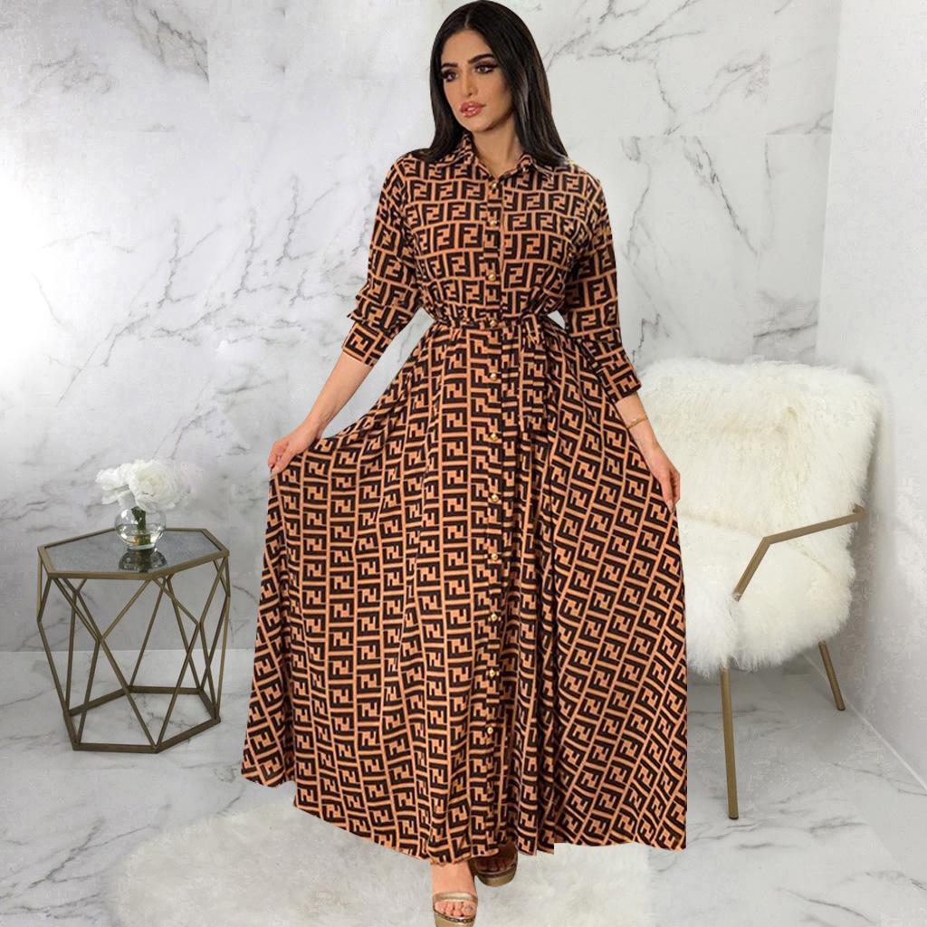 Women's Spring Long Sleeve Dress Printed Muslim Clothing Dress