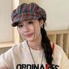 Red Plaid Painter Hat Female Fashionable Beret Showing Face Small Peaked Hat Big Head Circumference Cloud Hat Versatile Octagonal Hat
