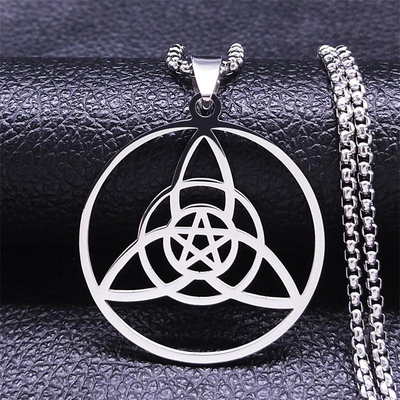Acciaio Inossidabile Stregoneria Nodo Irlandese della Strega Collana Catena Uomo/Donna Colore Argento Collane Wicca Gioielli da Strega nudo de bruja