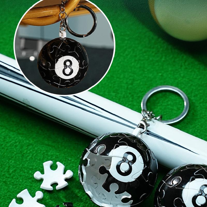 Chaveiro Bola de Bilhar Quebra-cabeça 3D Inovador Brinquedo Criativo Plástico Preto Oito