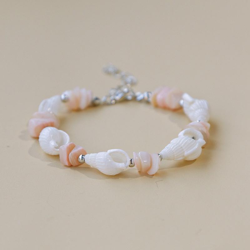 Handmade Seashell & Crushed Stone Bracelet with Lobster Clasp - Perfect Summer Travel Souvenir