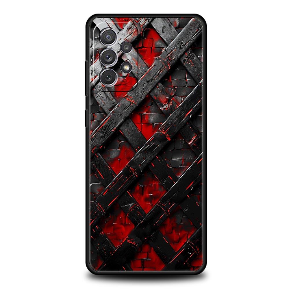 Black Red Ripple Art Phone Case for Samsung Galaxy A55 A35 A17 A07 A15 A13 A25 A51 A71 A72 A73 A32 A52 A52S A41 Soft TPU Shell