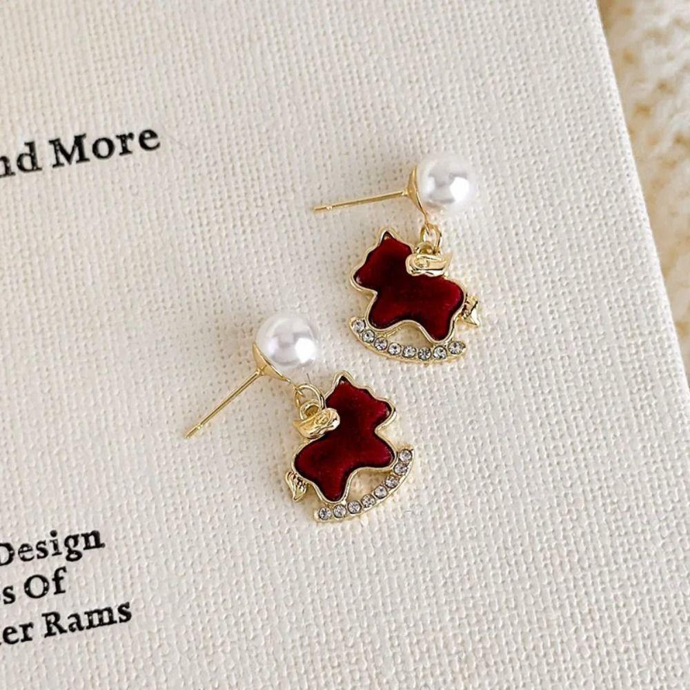 Rhinestone Crystal Zodiac Pony Earrings Red Horse Stud Earrings Animal Earrings  Birthday Party