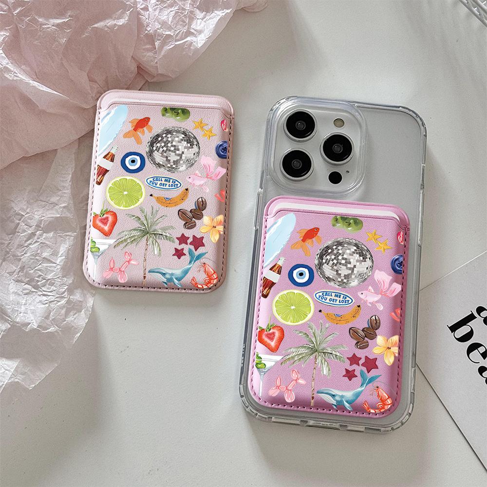 Trend Collage Leder Karten Geldbörse Hülle Handy Kartenhalter Magnetische Hülle Geeignet Für alle iPhone Für Magsafe Karten Handy Rückentasche