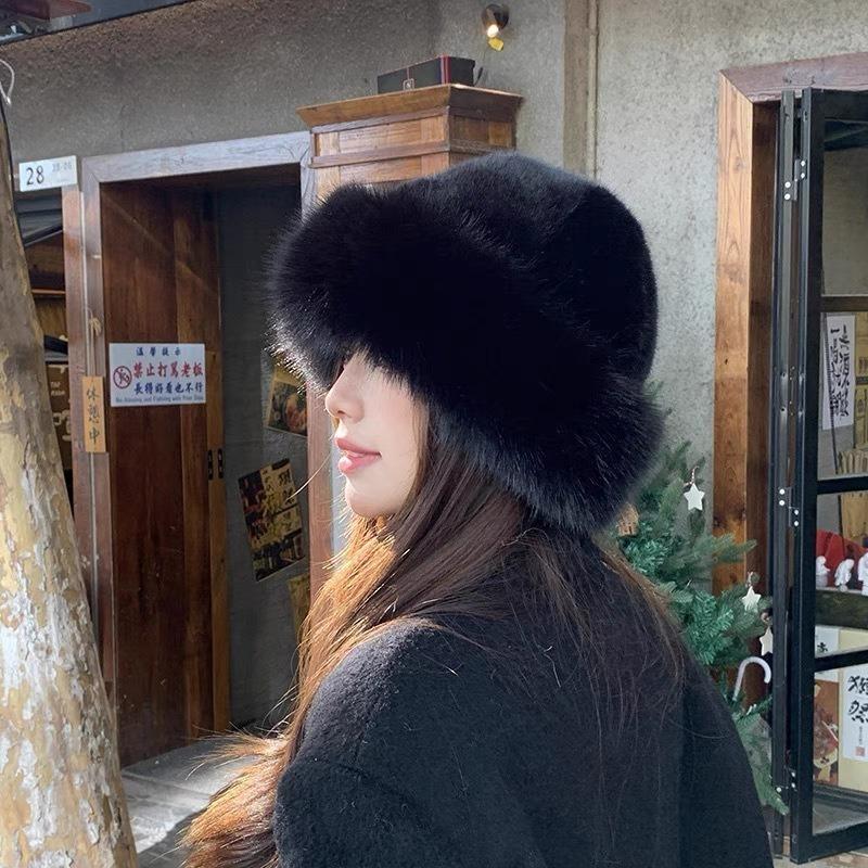 Plush Mongolian Hat Women Autumn And Winter Windproof And Cold Warm Pot Hats Imitation Mink Hair Ear Protection Fisherman'S Hat