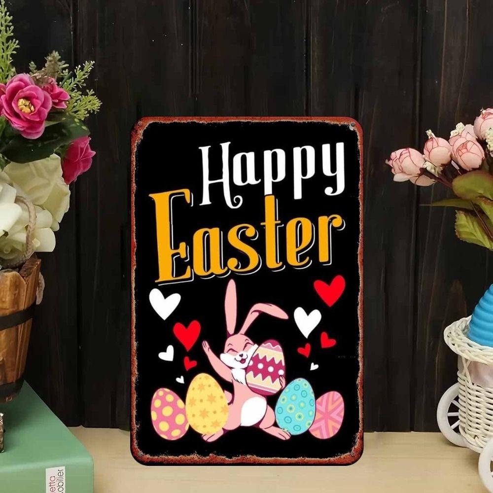 Tin Sign Retro Easter Rabbit Floral Wall Art Home Holiday Decor Metal Poster