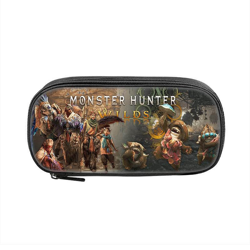 Cartoon Anime Student Grote Capaciteit School Monster Hunter Wilds Etui Tas voor Benodigdheden Rits Etuis