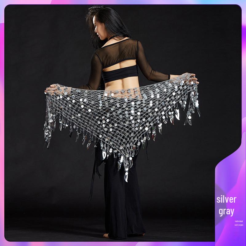 

Пояс-цепочка русалки, хип-шарф с пайетками и кисточками из цимбал 150 cm