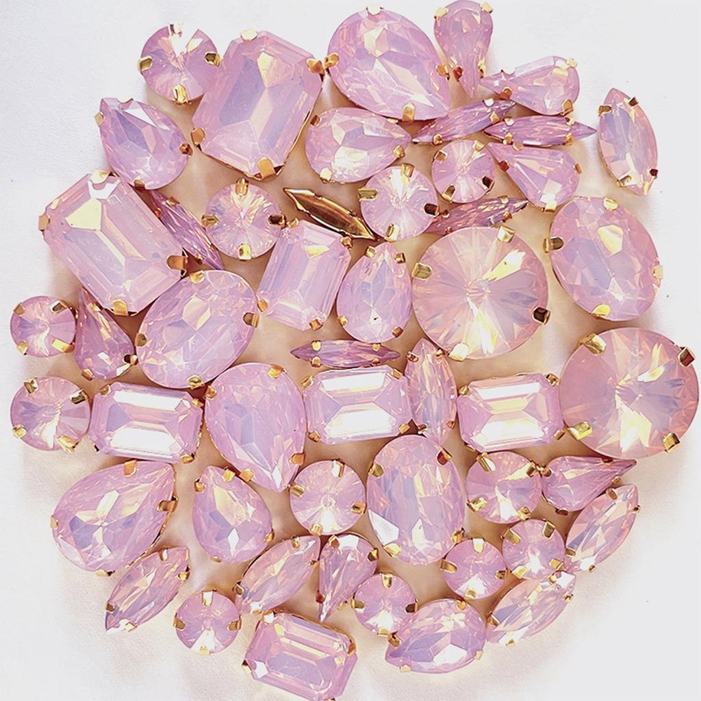 Gold  Green Opal Rhinestones With Holes 50pcs Mixed Shape Resin Sew On Rhinestone For Decoration Diy Craft Accessories