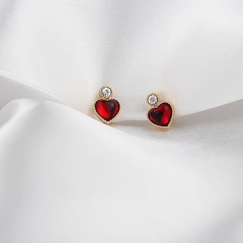 Tipsy Liquor-Filled Candy Sterling Silver Heart Stud Earrings - Vintage Japanese & Korean Fashion