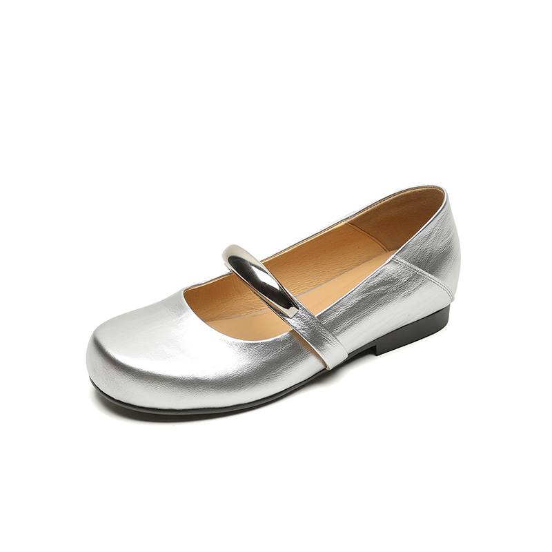 Krazing Pot Full Grain Leather Round Toe Size 40 Thick Low Heels Fashion Metal Decoration Autumn Pumps