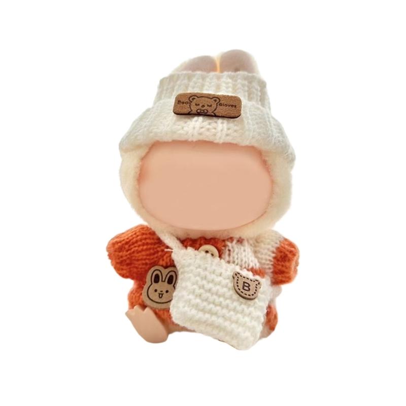 Stilvolles Strickbekleidungsset für 17cm Puppen mit modischem Pullover, Mütze und Tasche. Großartig für Sammler- und Kinderpuppen.