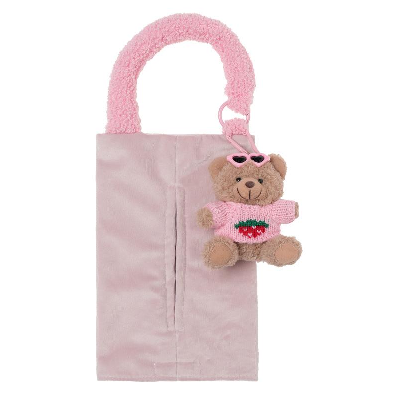 Cartoon Car Tissue Box Creative Doll Bear Car Hanging Paper Box Cute Plush Car Home Dual-use Hanging Bag