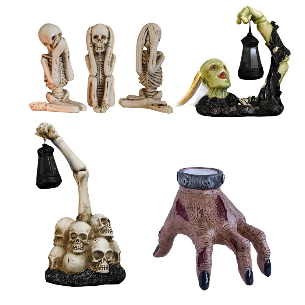 Halloween Horror Schädel Statue Harz Geist Skelett Dekor Gothic Stil Tod Schädel Figur für Spukhaus Requisiten