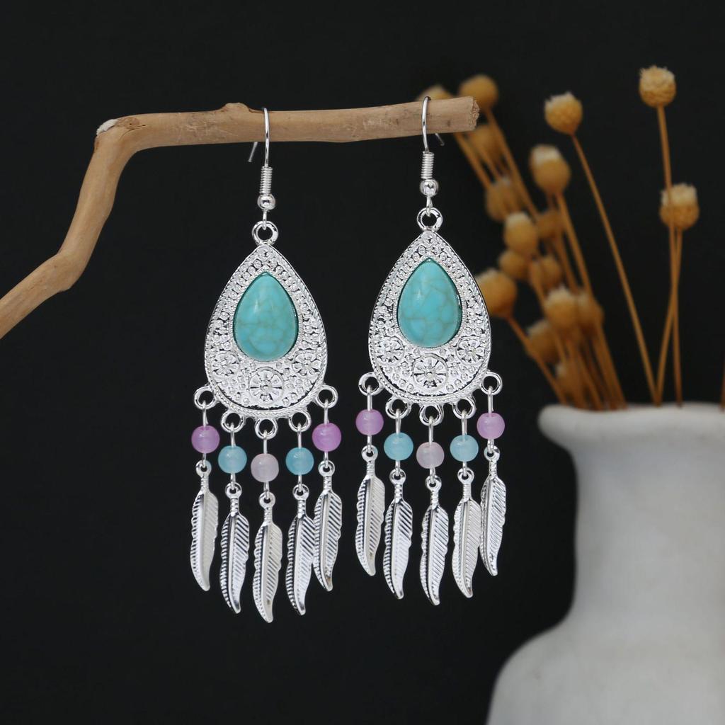 Personalized Bohemian Miao Silver Geometric Tassel Earrings