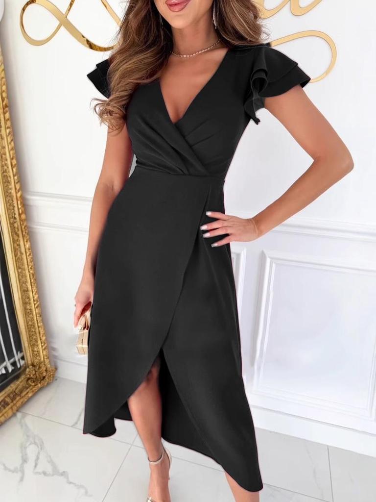 2025 V-neck Waist-Cinching Ruffle Sleeve Summer Dress