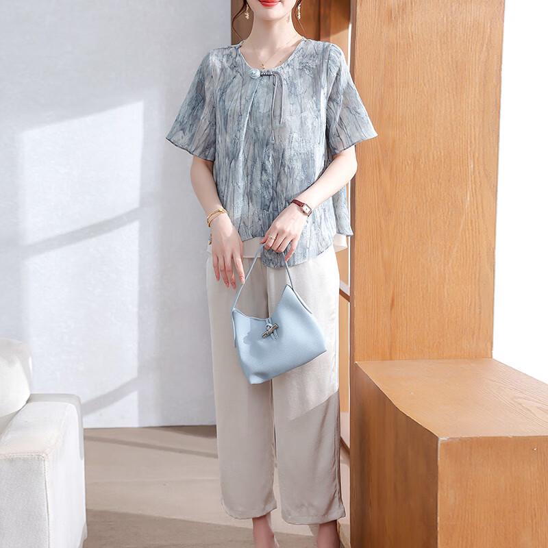 XUEXI Women s Elegant Chiffon Short Sleeve Summer Set L