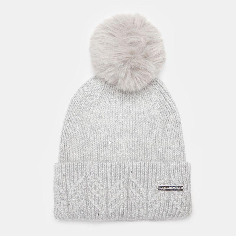 Bonnet maille effet tricoté angora avec pompon fausse fourrure Femme LULU CASTAGNETTE