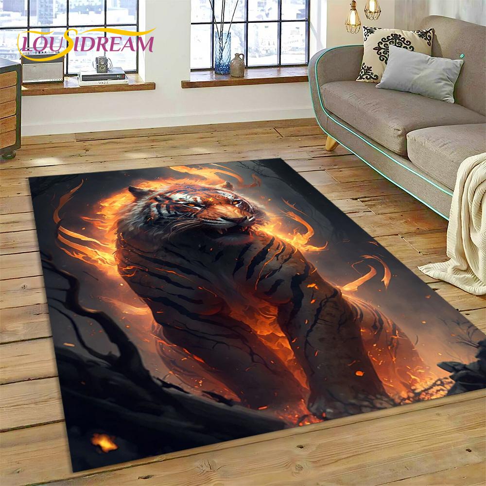 3D Beast Tiger Lion Animal Wildlife Cartoon Carpet Rug for Home Living Room Bedroom Sofa Doormat Decor,kid Area Rug Non-slip Mat