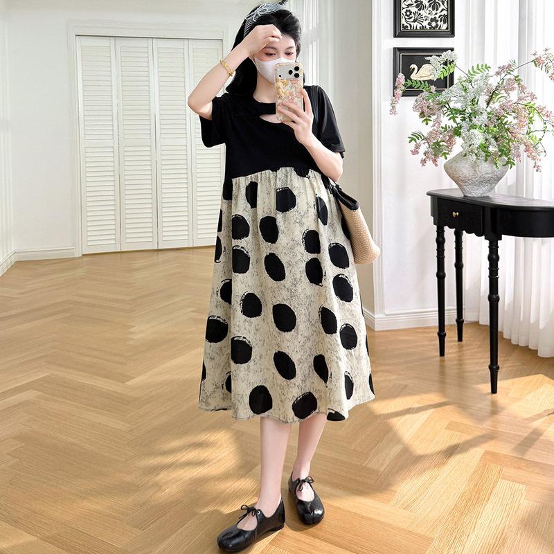 2026 Korean Style Maternity Summer Dress: Versatile, Age-Reducing, Loose Fit, Plus Size, Slimming, Patchwork, Fake Two-Piece Design