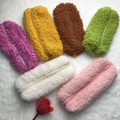 Korean Wool Plush Pencil Case - Small, Fresh, Cute, Lambskin Material - Student Stationery Bag - Simple and Creative Storage Solution.