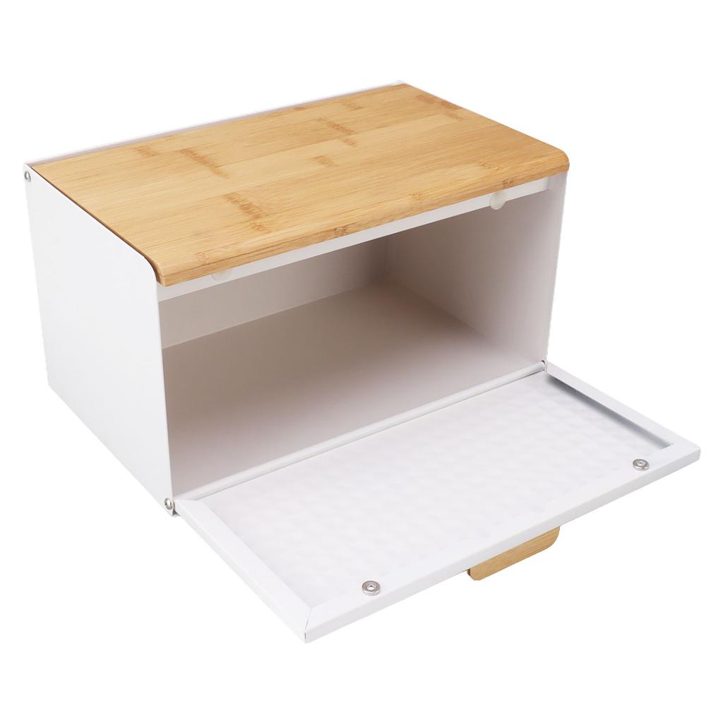 Wooden Bread Box Natural Vintage Heavy Duty Large Capacity Bread Storage Bin for Kitchen Countertop White