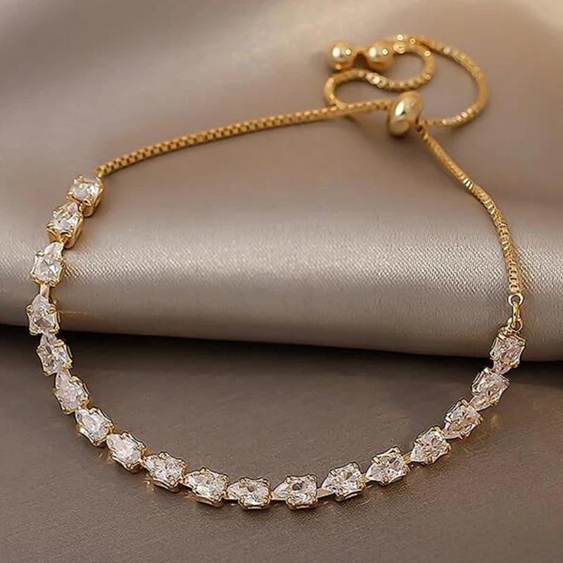 Adjustable Geometric Korean Fashion Water Drop Zirconia Crystal Bracelets Bangles for Women Party Zircon Girls Birthday Gift