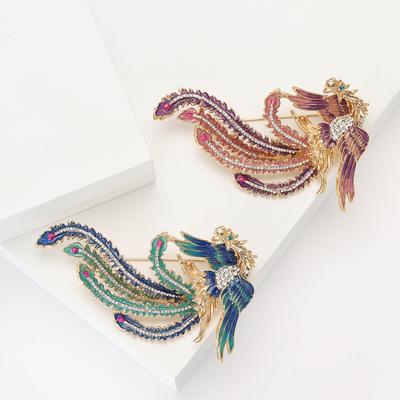 Chinese Style Alloy Enamel Rhinestone Phoenix Brooch Elegant Temperament Women'S Clothing Corsage Jewelry Pin