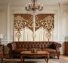 2PCS Digital Printed Curtains, Beige Brown Palace Damask Luxury Classic, Rod Pocket Window Drapes for Living Room Bedroom Decor