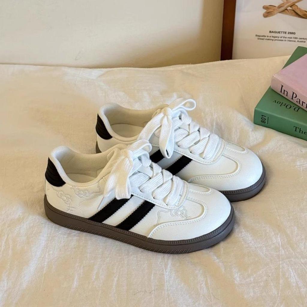 Women's Retro-Inspired White Campus Sneakers - Summer 2025 Fashion Kitten Design
