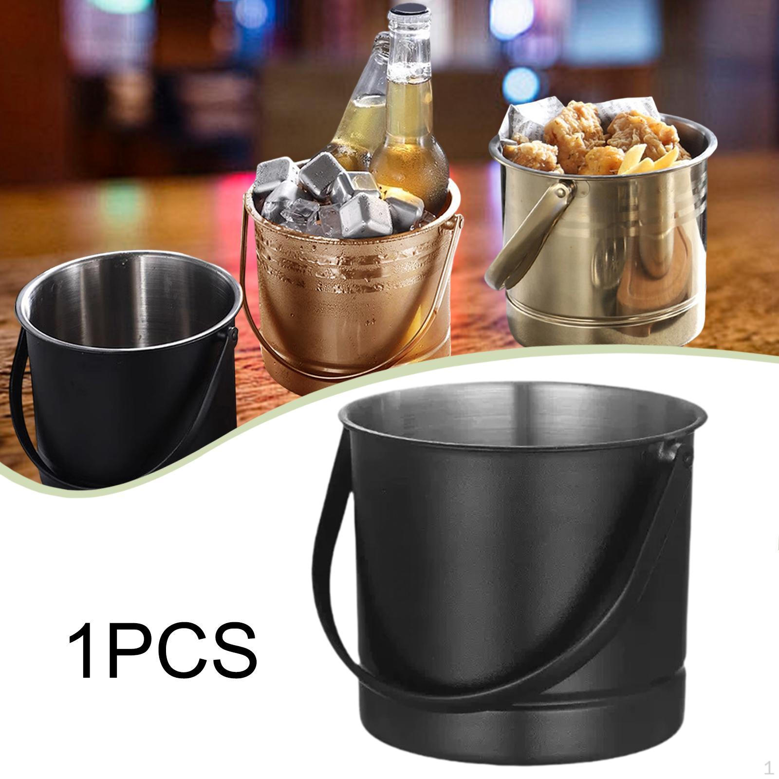 

1.5L Ice Bucket Beer Holder Portable Handle Stainless Steel Drink Tub for Cocktails Home Bar чёрный