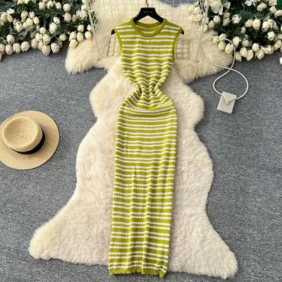 Abito Maglia a Righe Scollo a O Senza Maniche Moda Coreana per Donne 2026 Nuovi Arrivi Estivi Maglione Bodycon Modellante