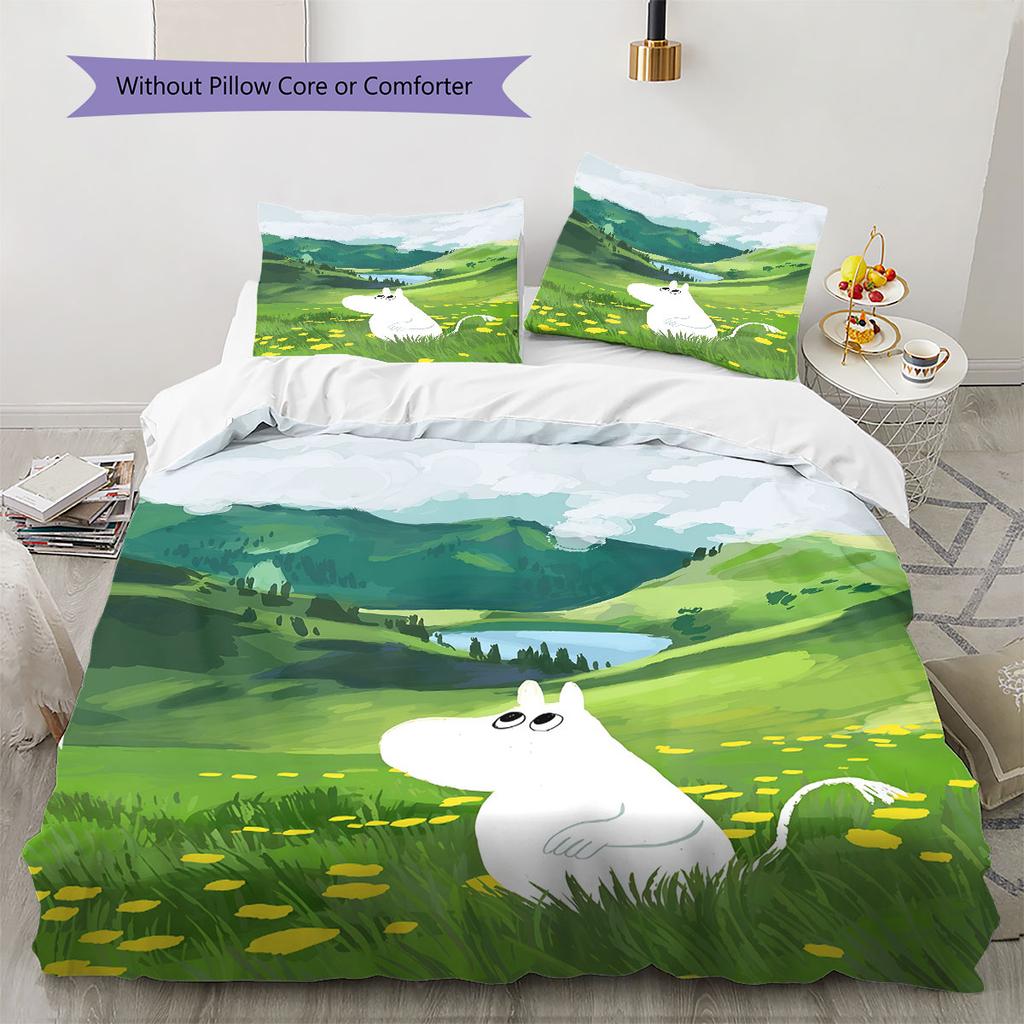Moomins Bedding Quilt Set Quilt Cover Pillowcase Home Decoration Birthday Gift (1 * Duvet Cover + 2 * Pillowcase, Without Core)