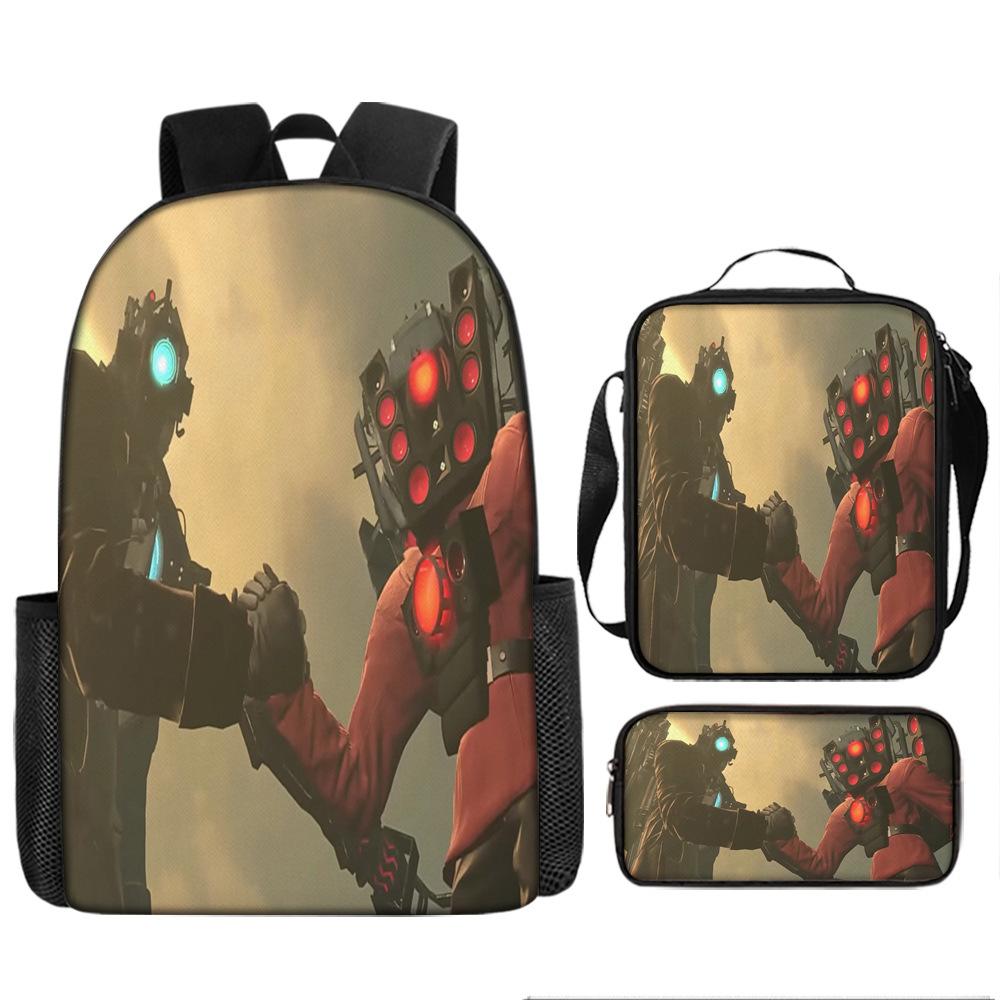 Skibidi Toilet Man Spoof Schoolbag Primary And Secondary School Backpack Satchel Pencil Bag Backpack Three-Piece Set