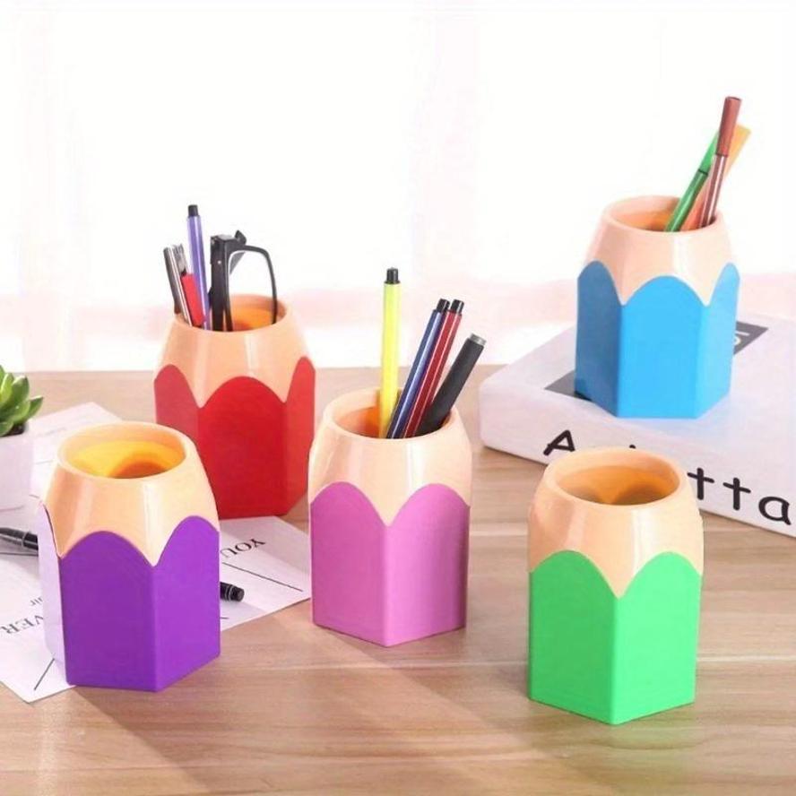 Cute Contrast Color Pen Holder Large Capacity Desktop Storage Box Plastic Organizer For Office Study Stationery