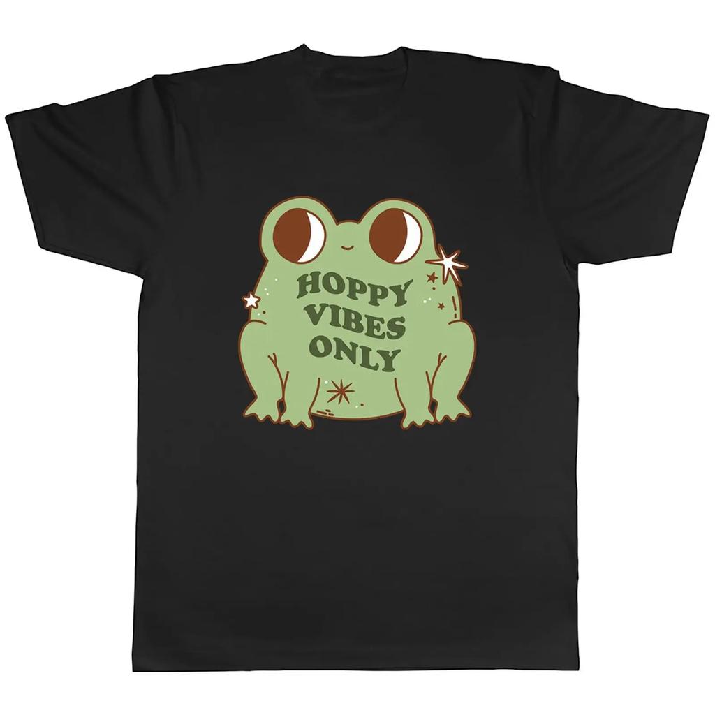 Hoppy Vibes Only Herren T Shirt Lustig GrN Frosch Geschenk Vintage Stretched Unisex Homme Top For Everyday Wear