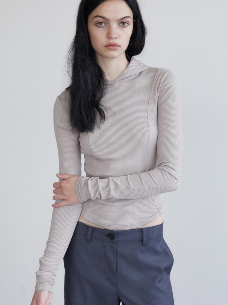 Holpeipeo Tight Ribbed Hoodie - Beige