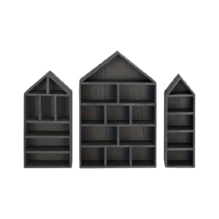 3Piece Wall Mounted Display Shelves Set Wooden Curios Cabinets for Mini Figures Crafts Dustproof Storage Holders