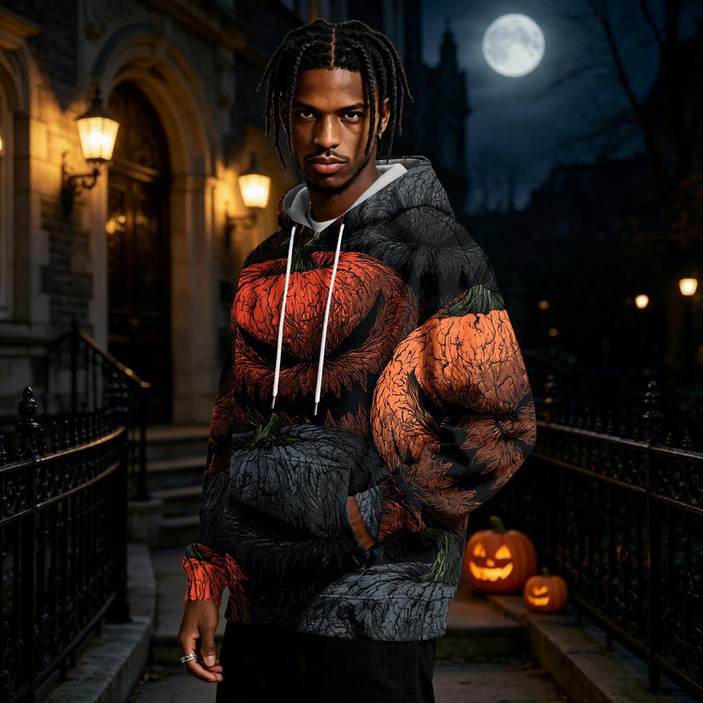 Men's Halloween Printed Long Sleeve Pullover Hoodie