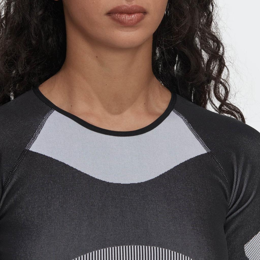 Adidas X Stella McCartney Collaboration FW22 Tst Ls Cropped Design Round Neck Sports Long Sleeve T-Shirt Women Tops Gray HN2883